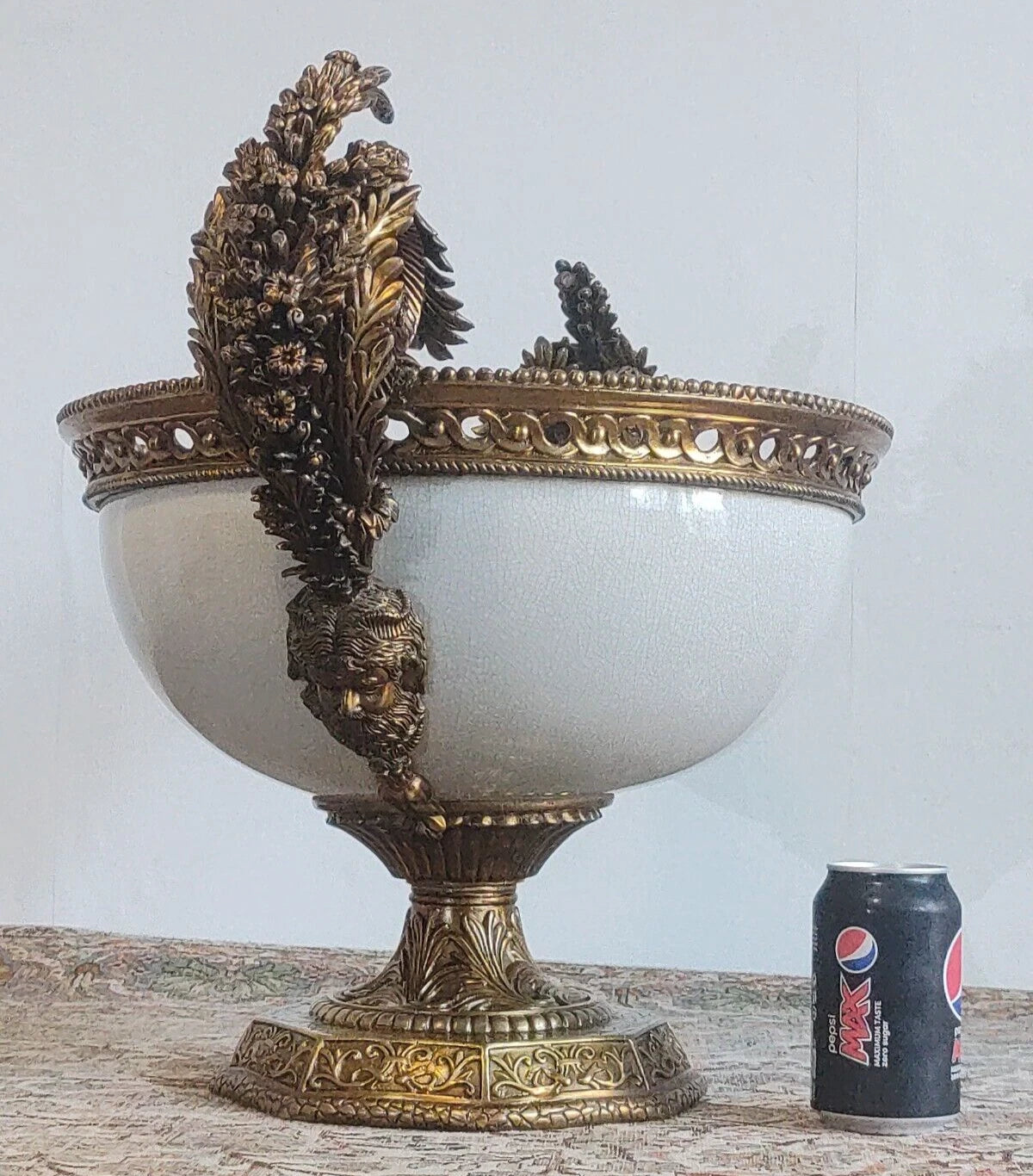 French Louis XVI Antique Style Ceramic Brass Centrepiece Compote Bowl Urn