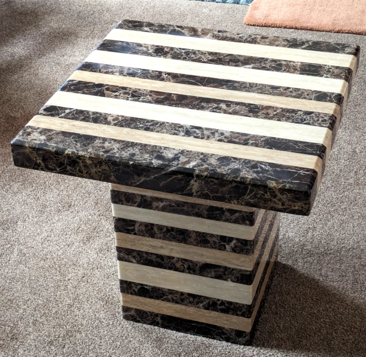 Vintage Mid 20th Century Style Striped Marble Stone Memphis Side Coffee Table
