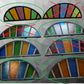 5x 19th Century Stained Glass Demi Lune Cast Iron Window Arch Panels