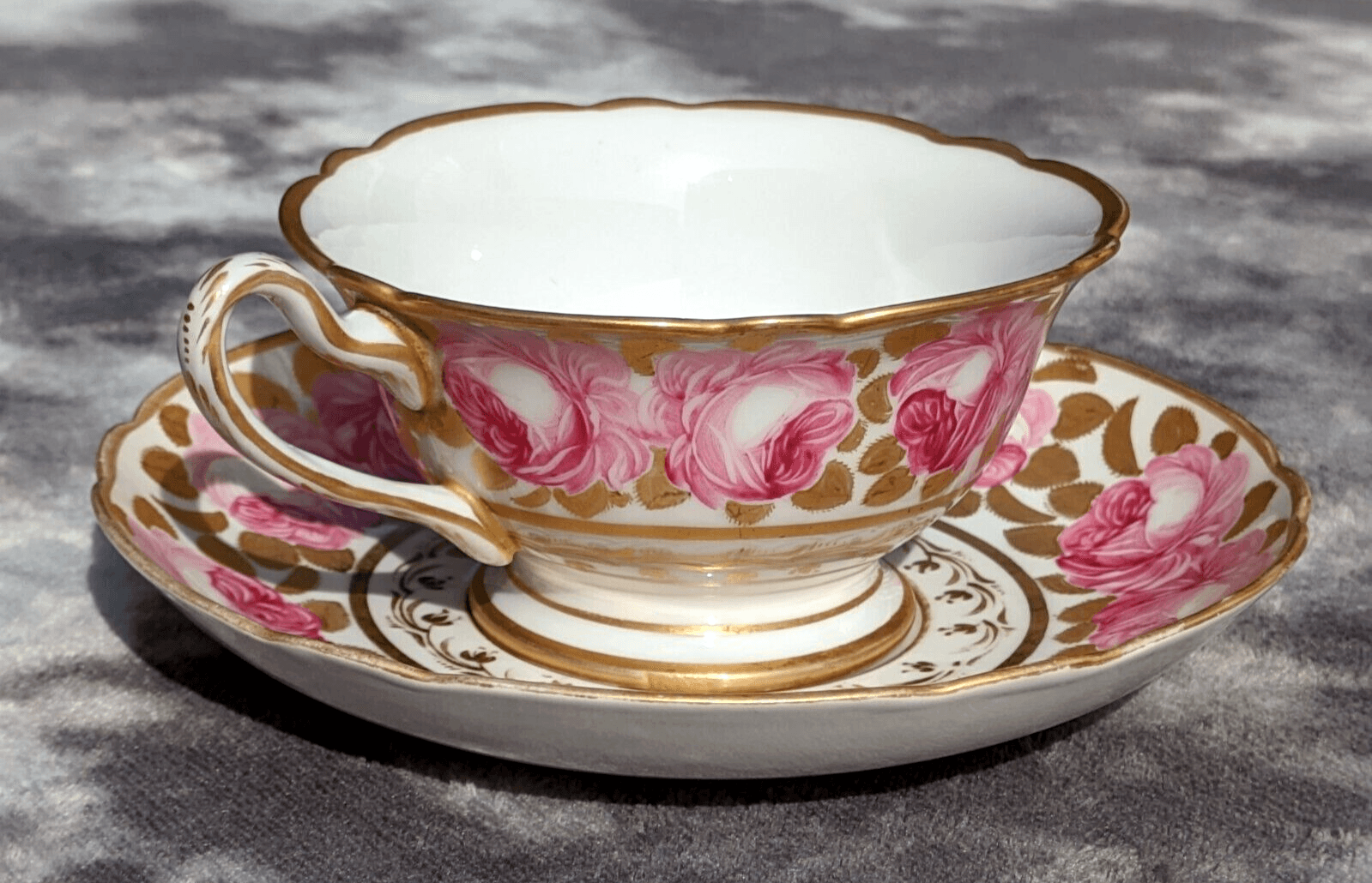 19th Century Paris Porcelain Antique Cup & Saucer Painted Gilt Billingsley Rose - Tommy's Treasure