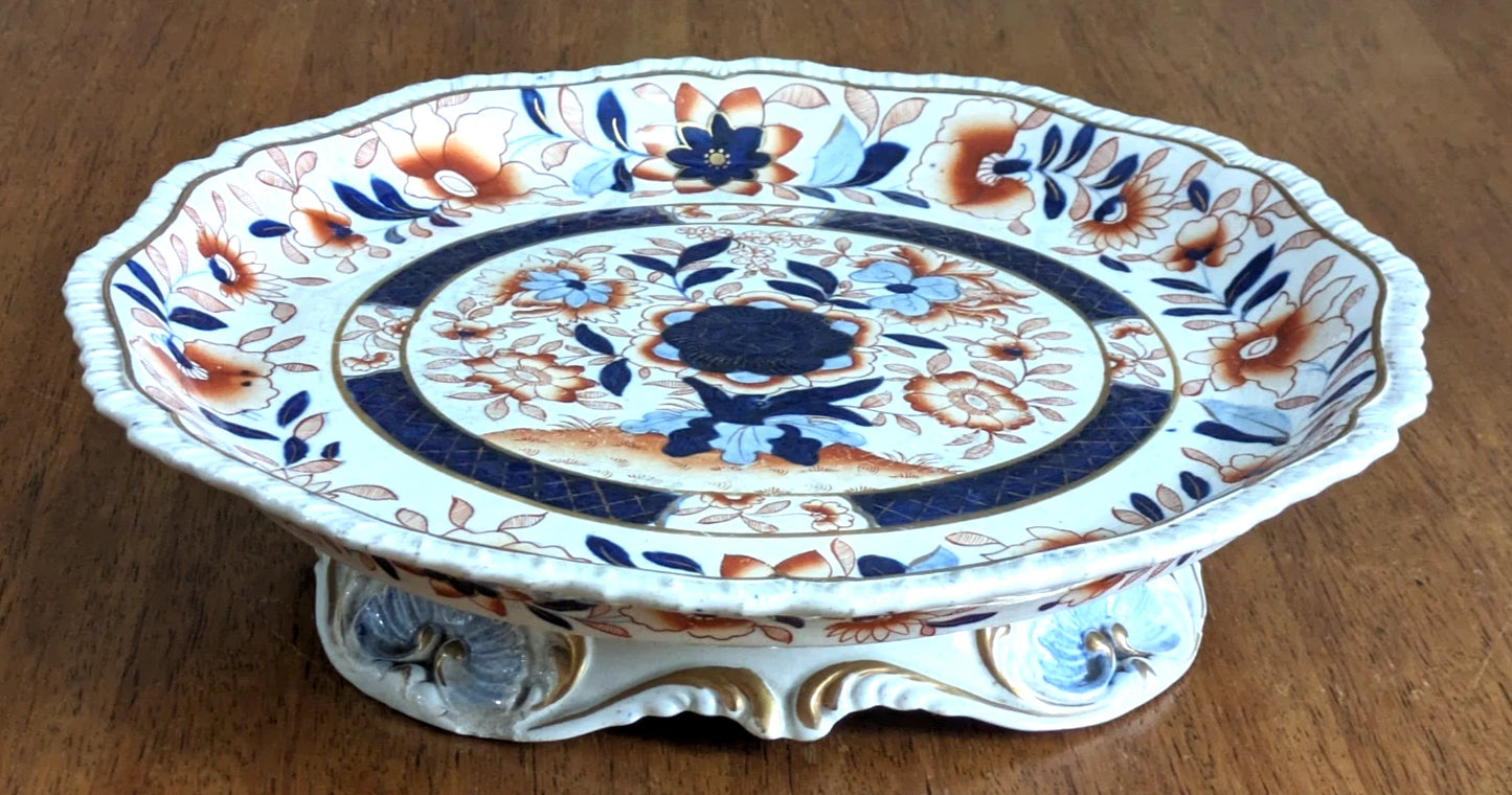 Georgian Hicks & Meigh Ironstone Pedestal Cake Stand Plate English Imari Antique