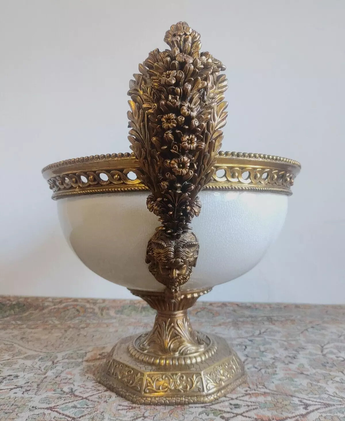 French Louis XVI Antique Style Ceramic Brass Centrepiece Compote Bowl Urn