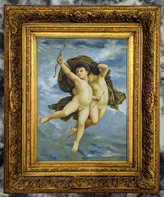 Classical Oil Painting After Adolphe-William Bouguereau Cupid Victorious L'Amour Vainqueur Mythological Cherub Academic Genre