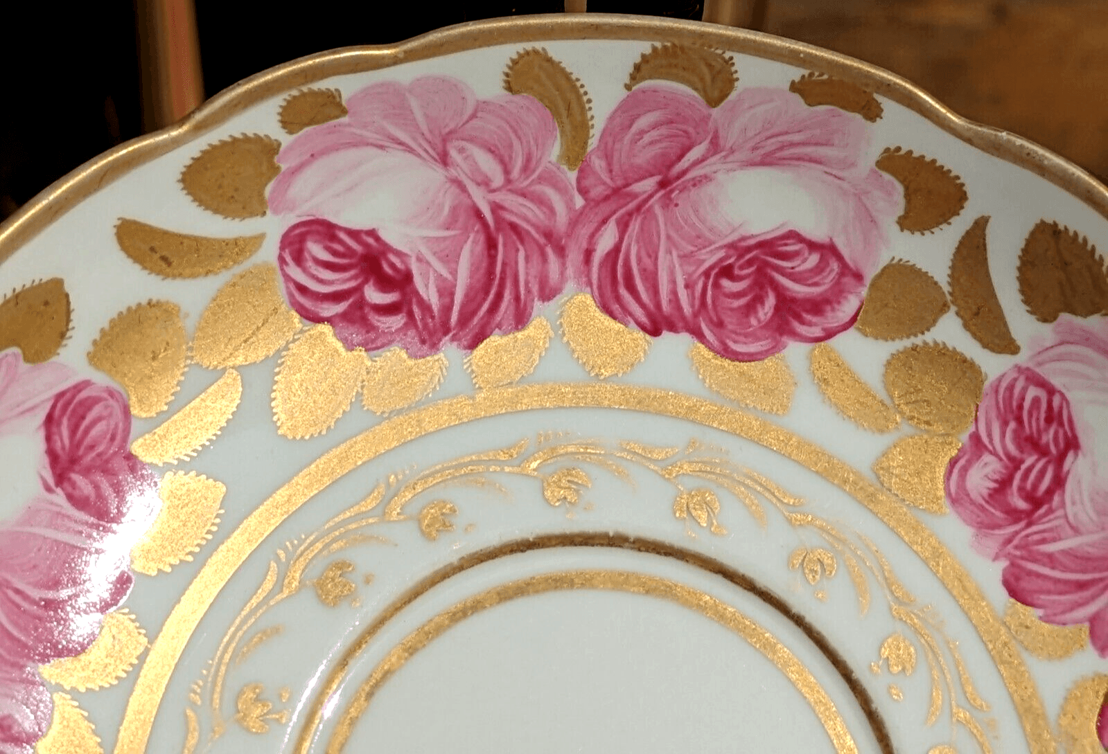 19th Century Paris Porcelain Antique Cup & Saucer Painted Gilt Billingsley Rose - Tommy's Treasure