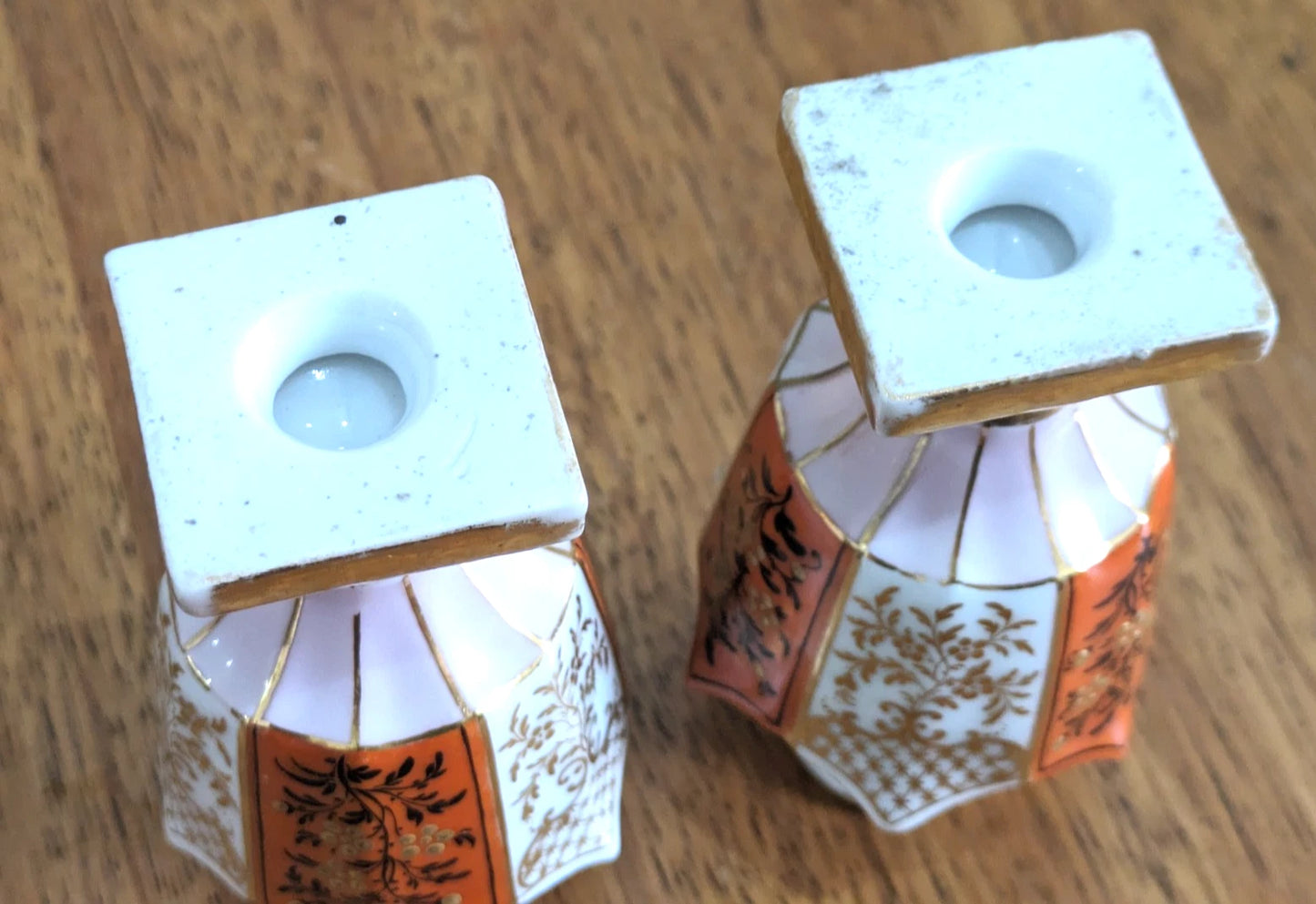 Small Pair French 19th Century Porcelain Bud Vases Scent Perfume Bottles Antique