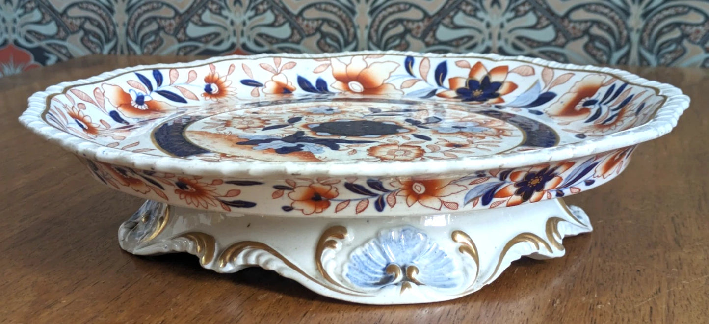 Georgian Hicks & Meigh Ironstone Pedestal Cake Stand Plate English Imari Antique