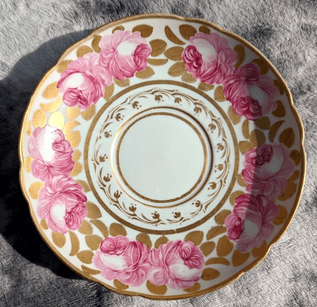 19th Century Paris Porcelain Antique Cup & Saucer Painted Gilt Billingsley Rose - Tommy's Treasure