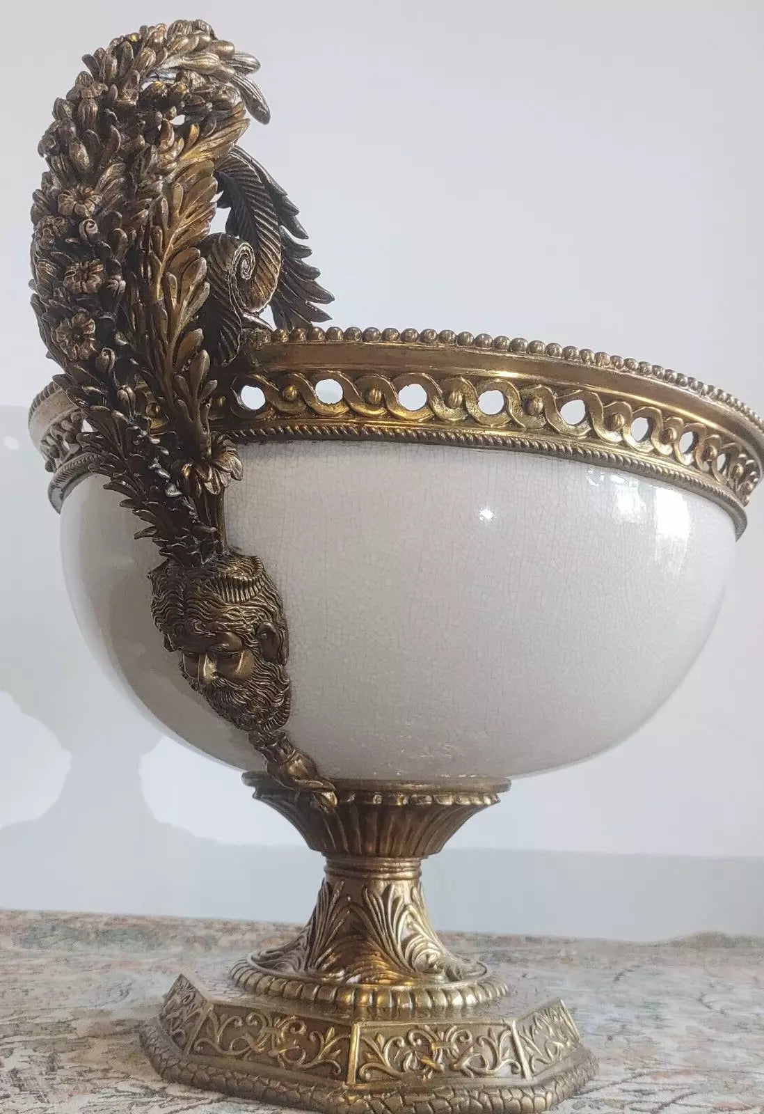 French Louis XVI Antique Style Ceramic Brass Centrepiece Compote Bowl Urn