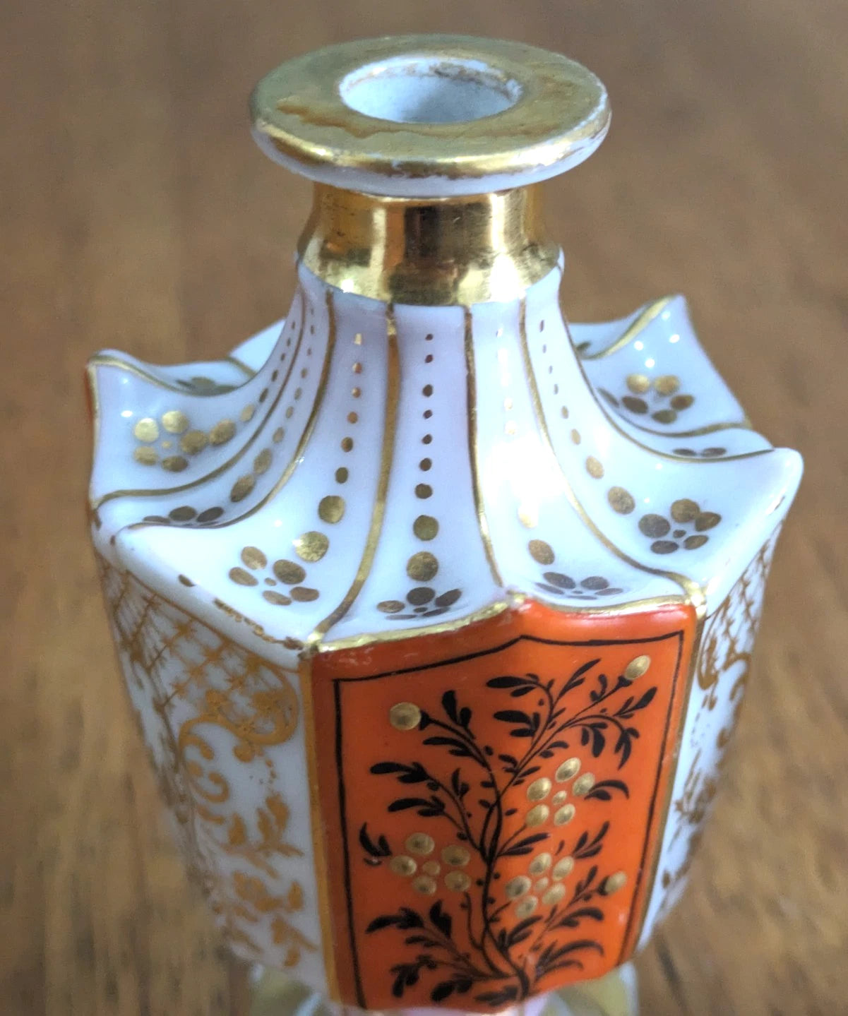 Small Pair French 19th Century Porcelain Bud Vases Scent Perfume Bottles Antique