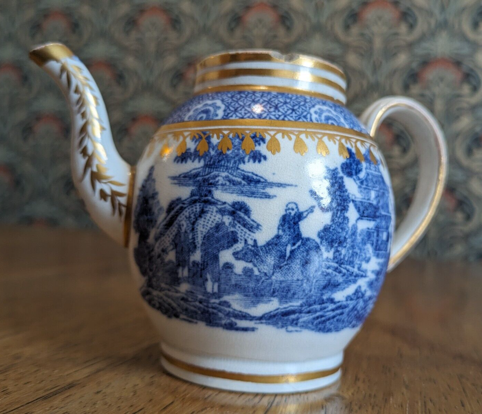 18th Century Spode England Chinoiserie Boy Buffalo Antique Gilt Pearlware Teapot