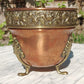Antique Art Nouveau Copper & Brass Floral Repousse Jardiniere Footed Planter - Tommy's Treasure