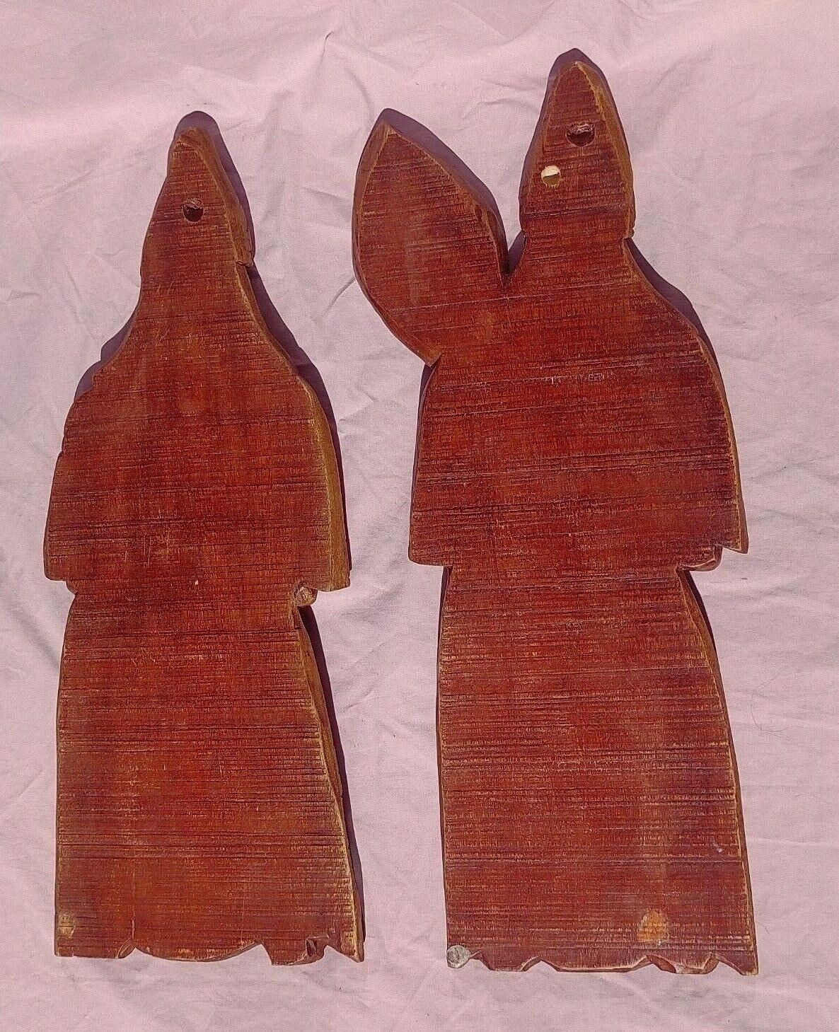 Benin Edo Warrior Figures Wood Carving Sculptures Nigerian Africa 24" - Tommy's Treasure