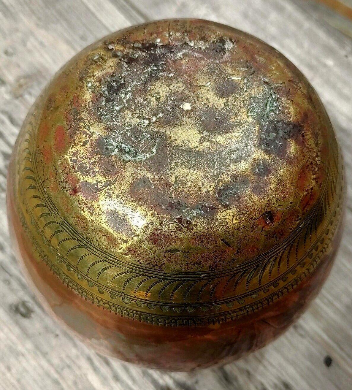 Antique Indian Brass & Copper Ganga Jamuna Lota Holy Religious Water Pot Vase - Tommy's Treasure