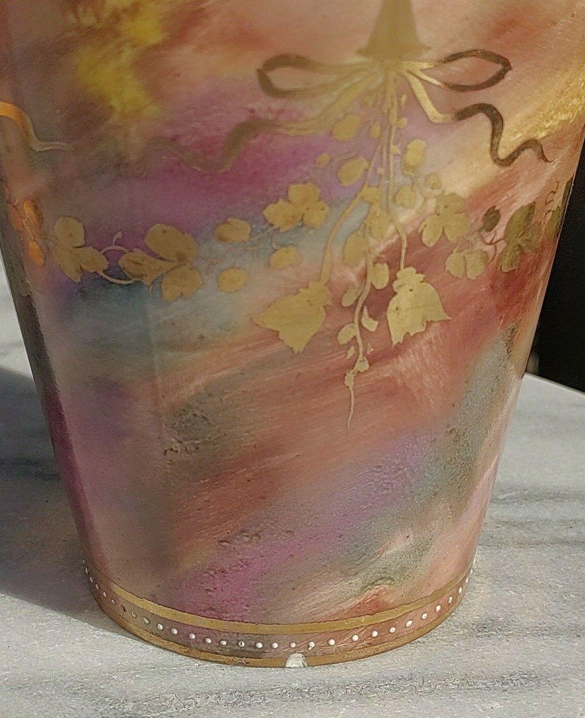 Antique Pair of Marble Glaze & Hand painted Gold Gilt Décor Ceramic Ovoid Vases - Tommy's Treasure