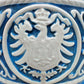 Blue & White Pottery Pitcher Jug Vase Masked Spout German Eagle Crest 14" - Tommy's Treasure