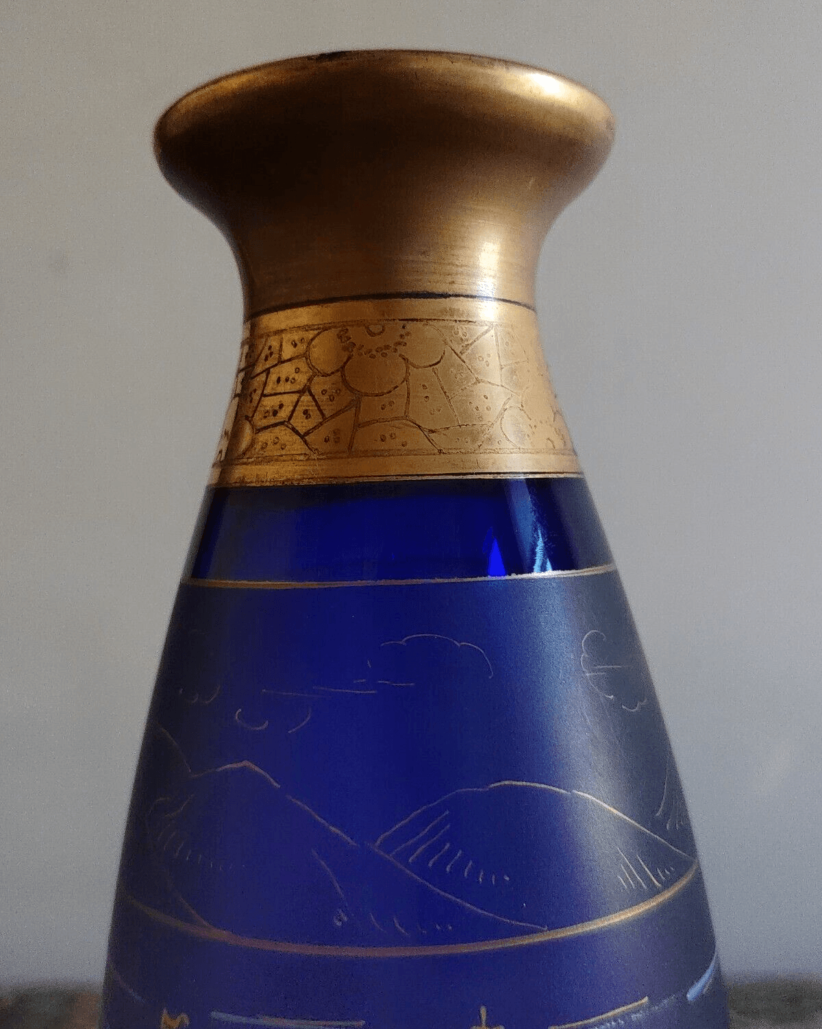 Bohemian Czech Enamelled Japanese Pagoda Gilt Cobalt Blue Glass Vase 32cm - Tommy's Treasure