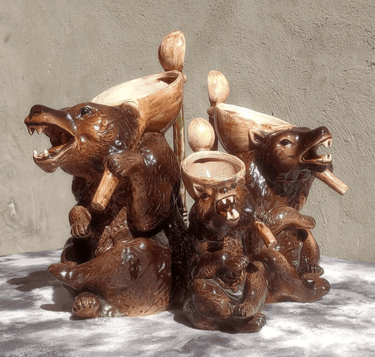 19th Century Victorian Antique Holdcroft Majolica Pottery Honey Bear Pitcher Jug Set - Tommy's Treasure