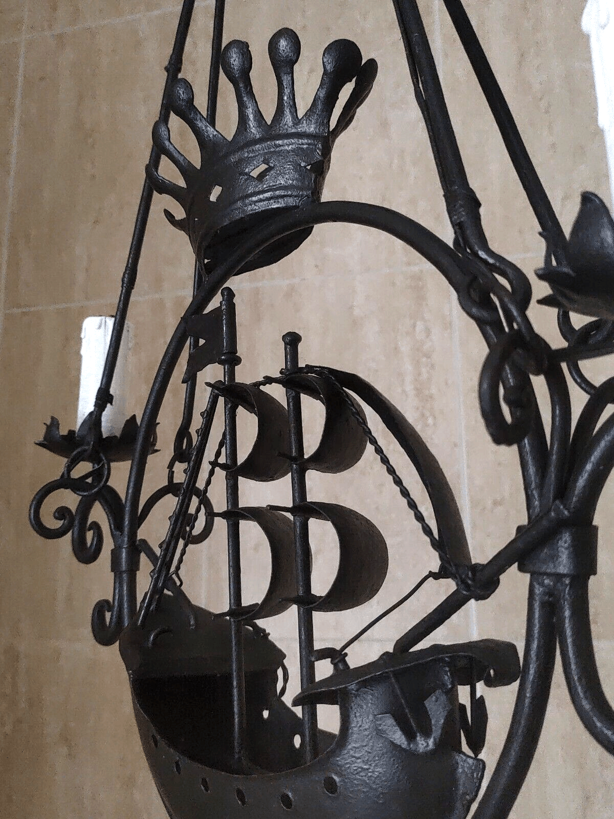 Italian 19th Century Antique Wrought Iron Nautical Sailing Ship Light Chandelier - Tommy's Treasure