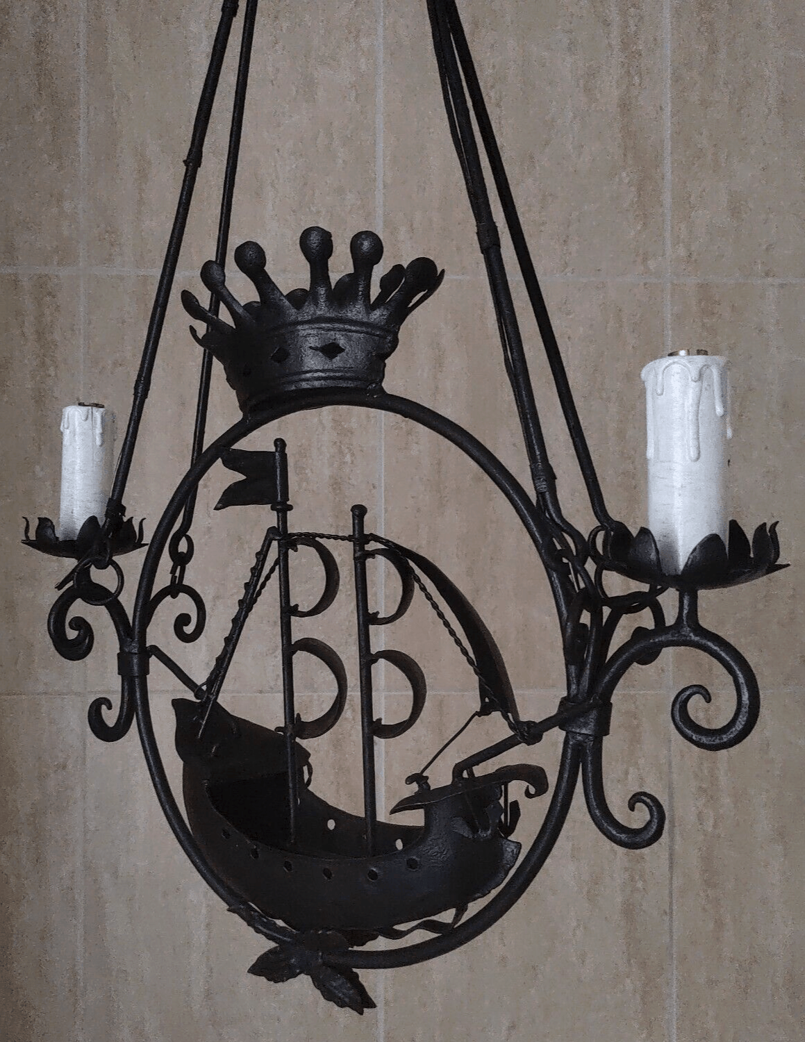 Italian 19th Century Antique Wrought Iron Nautical Sailing Ship Light Chandelier - Tommy's Treasure