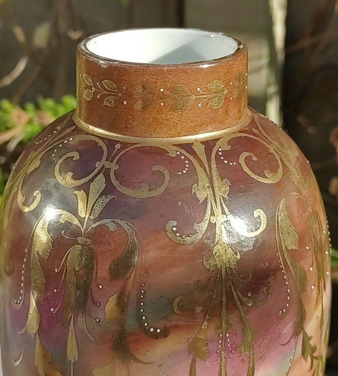 Antique Pair of Marble Glaze & Hand painted Gold Gilt Décor Ceramic Ovoid Vases - Tommy's Treasure