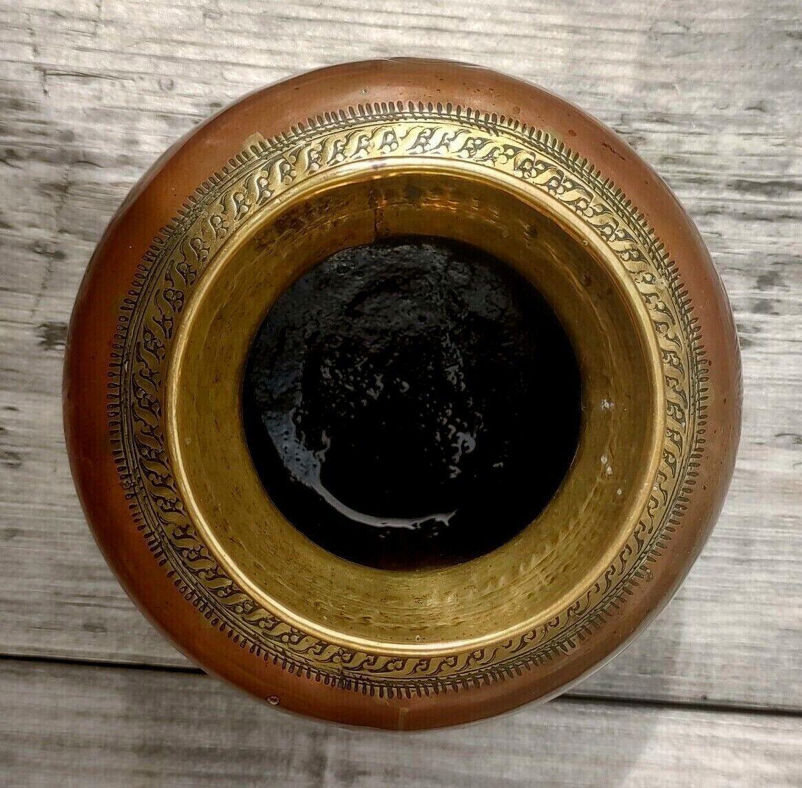Antique Indian Brass & Copper Ganga Jamuna Lota Holy Religious Water Pot Vase - Tommy's Treasure