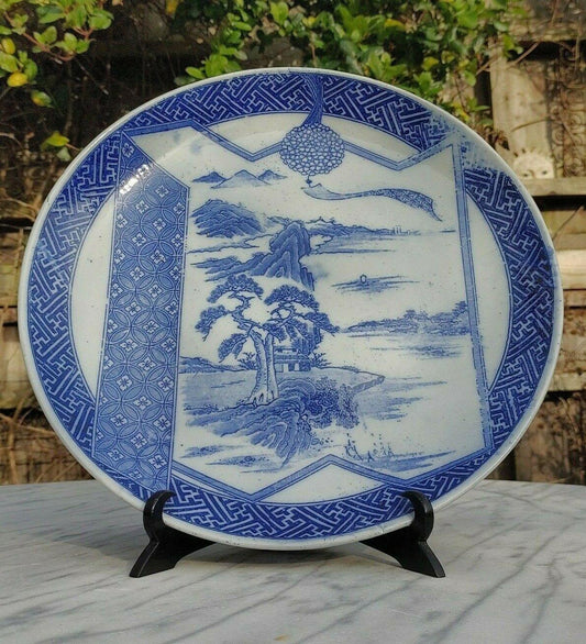 Antique Japanese Meiji Igezara Porcelain Blue & White Landscape Mount Fuji Plate - Tommy's Treasure