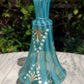 Victorian Opalescent Candy Stripe Rib Hand Enamelled Blue Glass Vase 10" - Tommy's Treasure