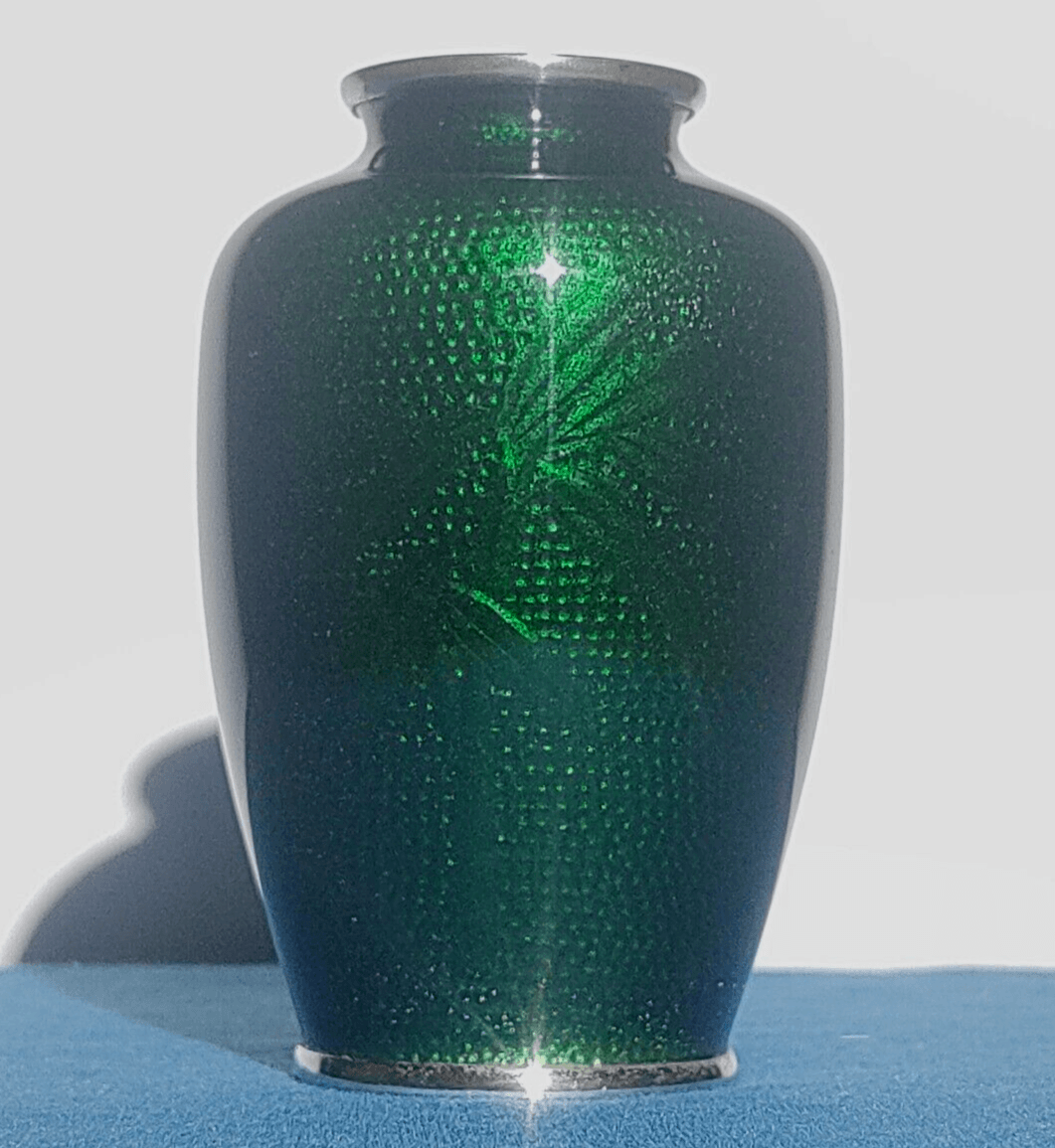 Japanese Ando Ginbari Green Cloisonne Enamel Bamboo Vase Silver-plate Rims - Tommy's Treasure