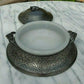 Antique Pewter Butter Dish Embossed Farm Agriculture Scene + Glass Liner - Tommy's Treasure