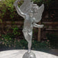 Vintage Silvered Bronze Winged Cherub with Torch on Celestial Globe Statue 17.5" - Tommy's Treasure