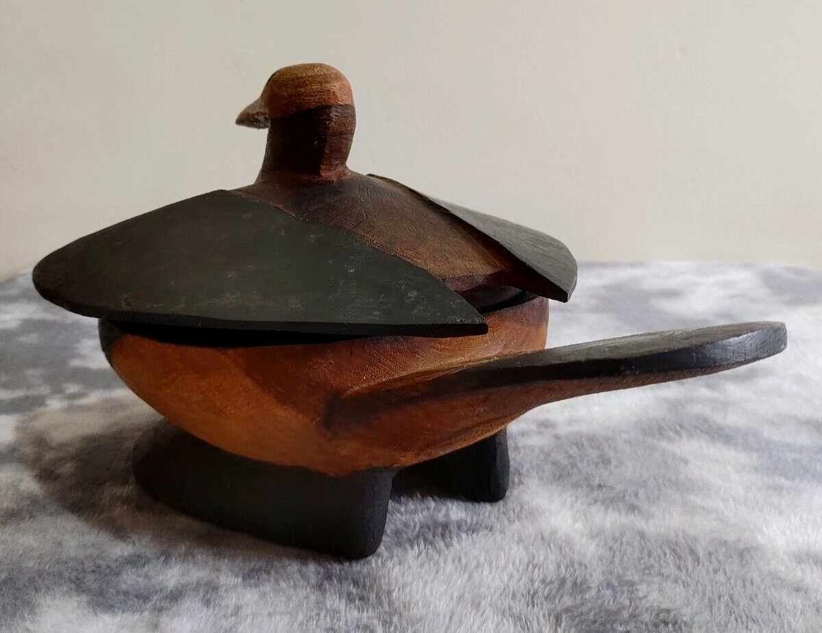 African Tribal Rotse Lozi Zambia Zoomorphic Duck Bowl Container Wood Carving