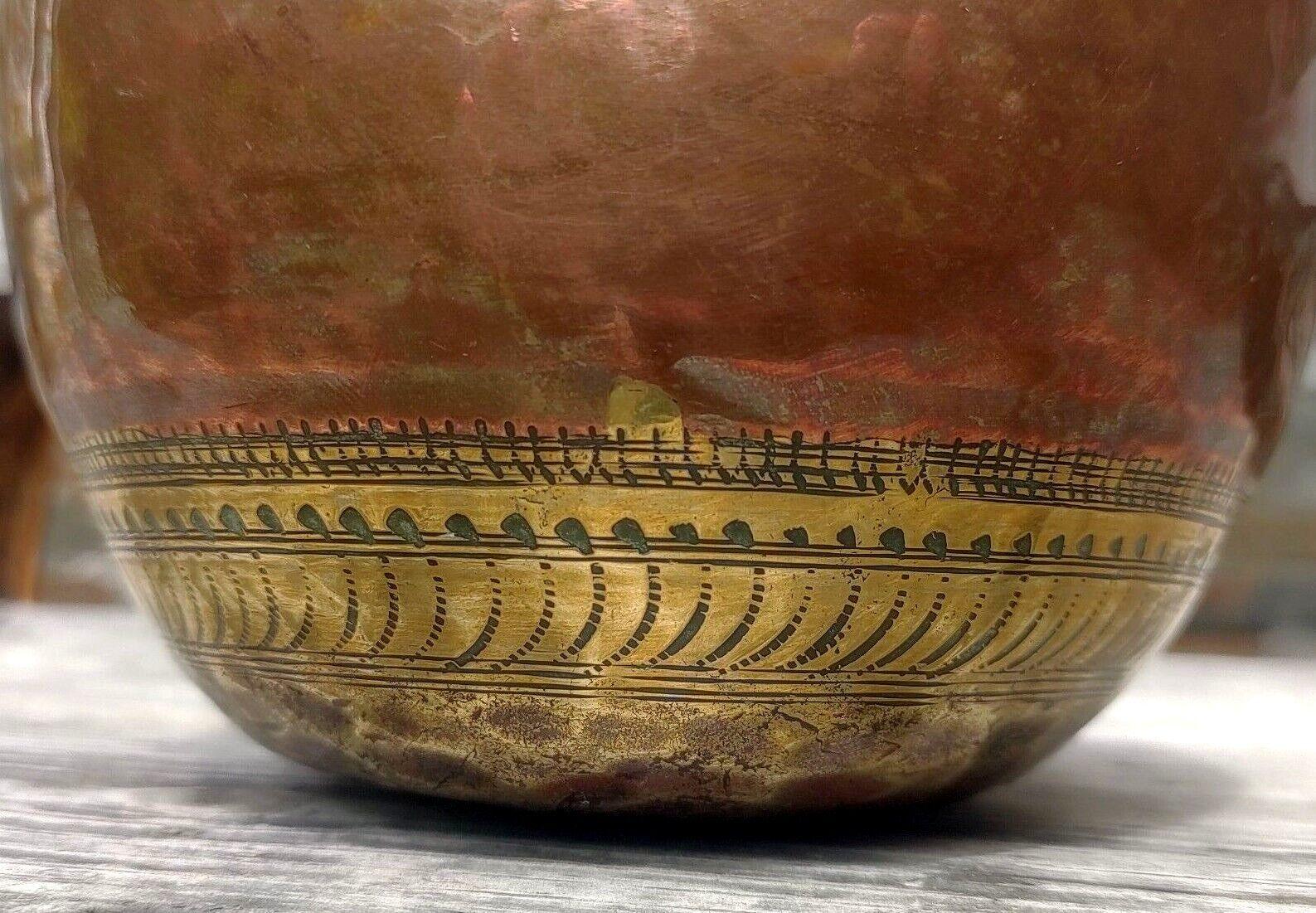 Antique Indian Brass & Copper Ganga Jamuna Lota Holy Religious Water Pot Vase - Tommy's Treasure