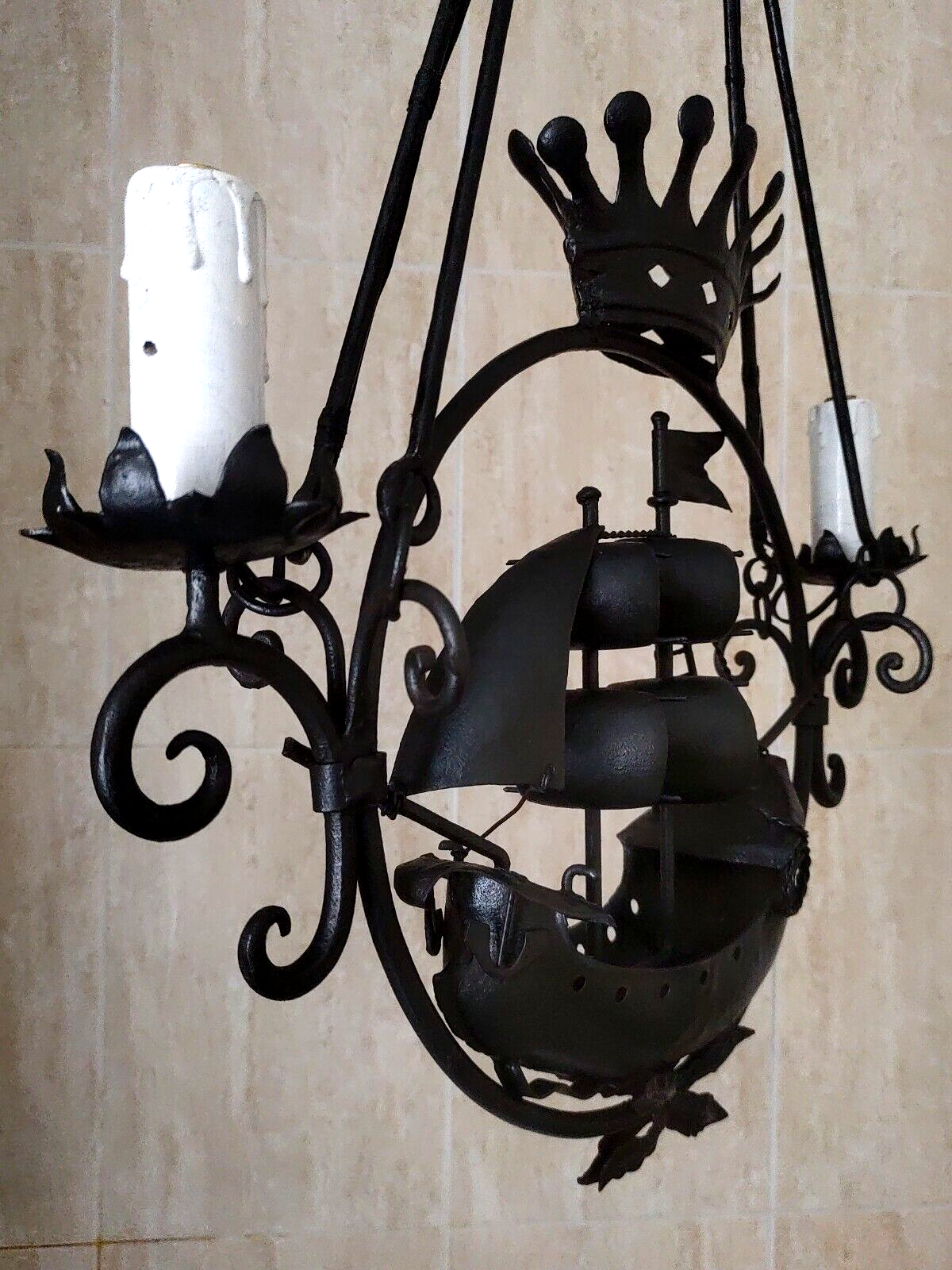 Italian 19th Century Antique Wrought Iron Nautical Sailing Ship Light Chandelier - Tommy's Treasure