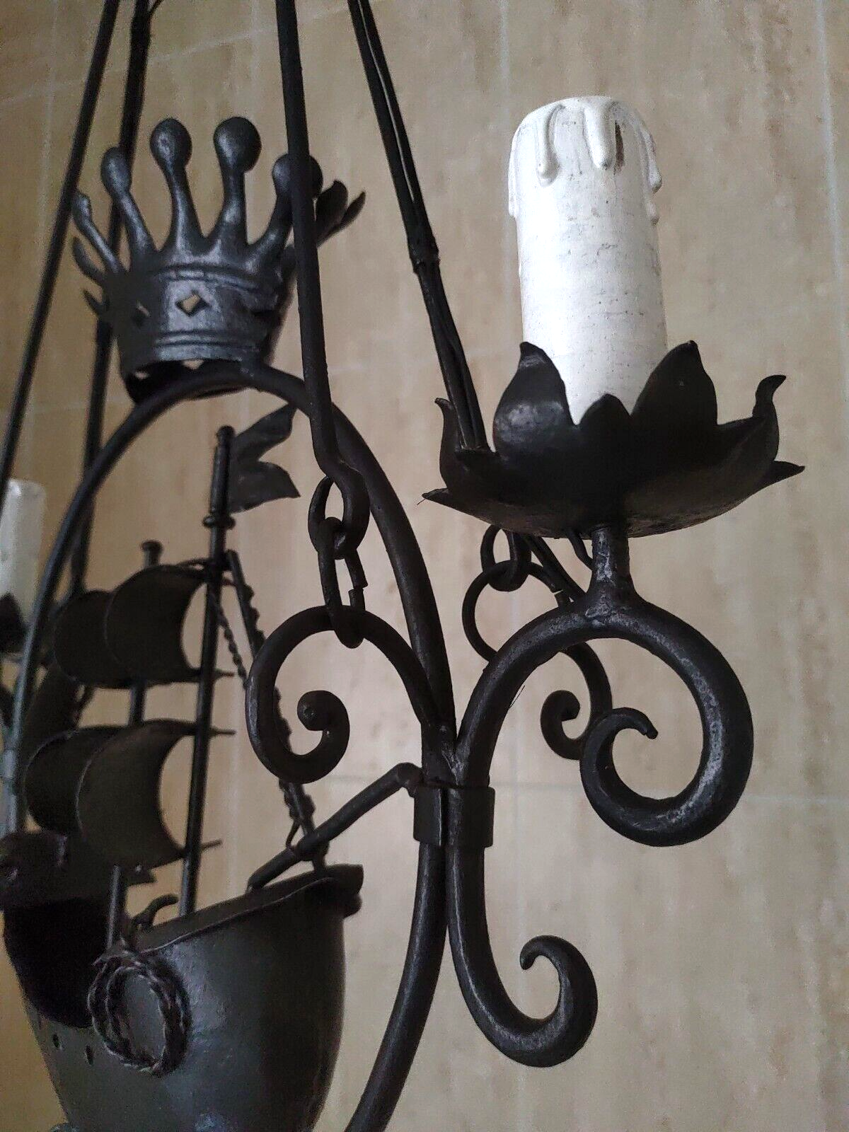 Italian 19th Century Antique Wrought Iron Nautical Sailing Ship Light Chandelier - Tommy's Treasure