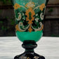 19th Bohemian Czech Hand Painted Enamel & Gilt Green Blown Glass Goblet - Tommy's Treasure