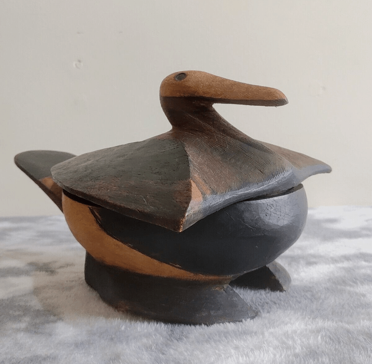 African Tribal Rotse Lozi Zambia Zoomorphic Duck Bowl Container Wood Carving - Tommy's Treasure