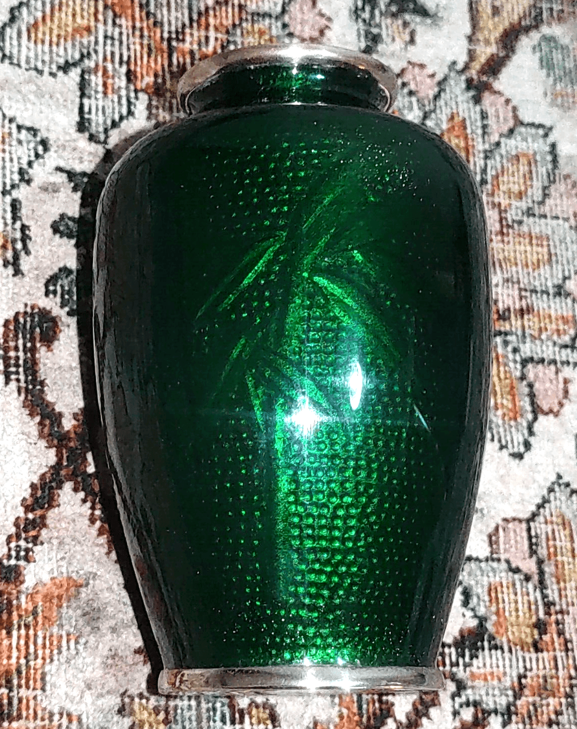 Japanese Ando Ginbari Green Cloisonne Enamel Bamboo Vase Silver-plate Rims - Tommy's Treasure