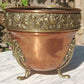 Antique Art Nouveau Copper & Brass Floral Repousse Jardiniere Footed Planter - Tommy's Treasure