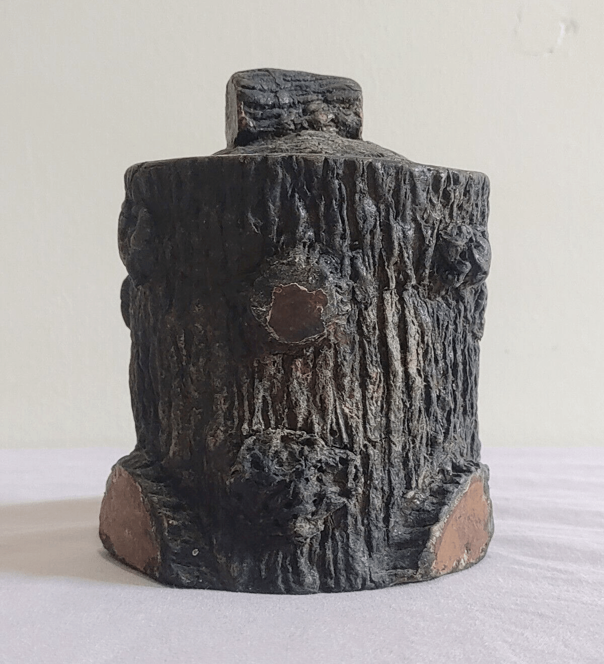 Antique Naturalistic Pottery Tree Trunk Stump Tobacco Jar Pot Black Forest Style - Tommy's Treasure