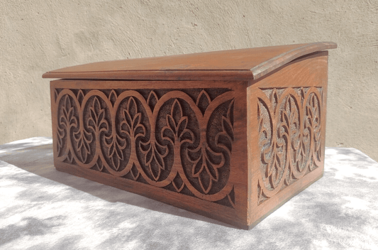 English Antique Carved Strapwork Mahogany Desk Bible Candle Box - Tommy's Treasure