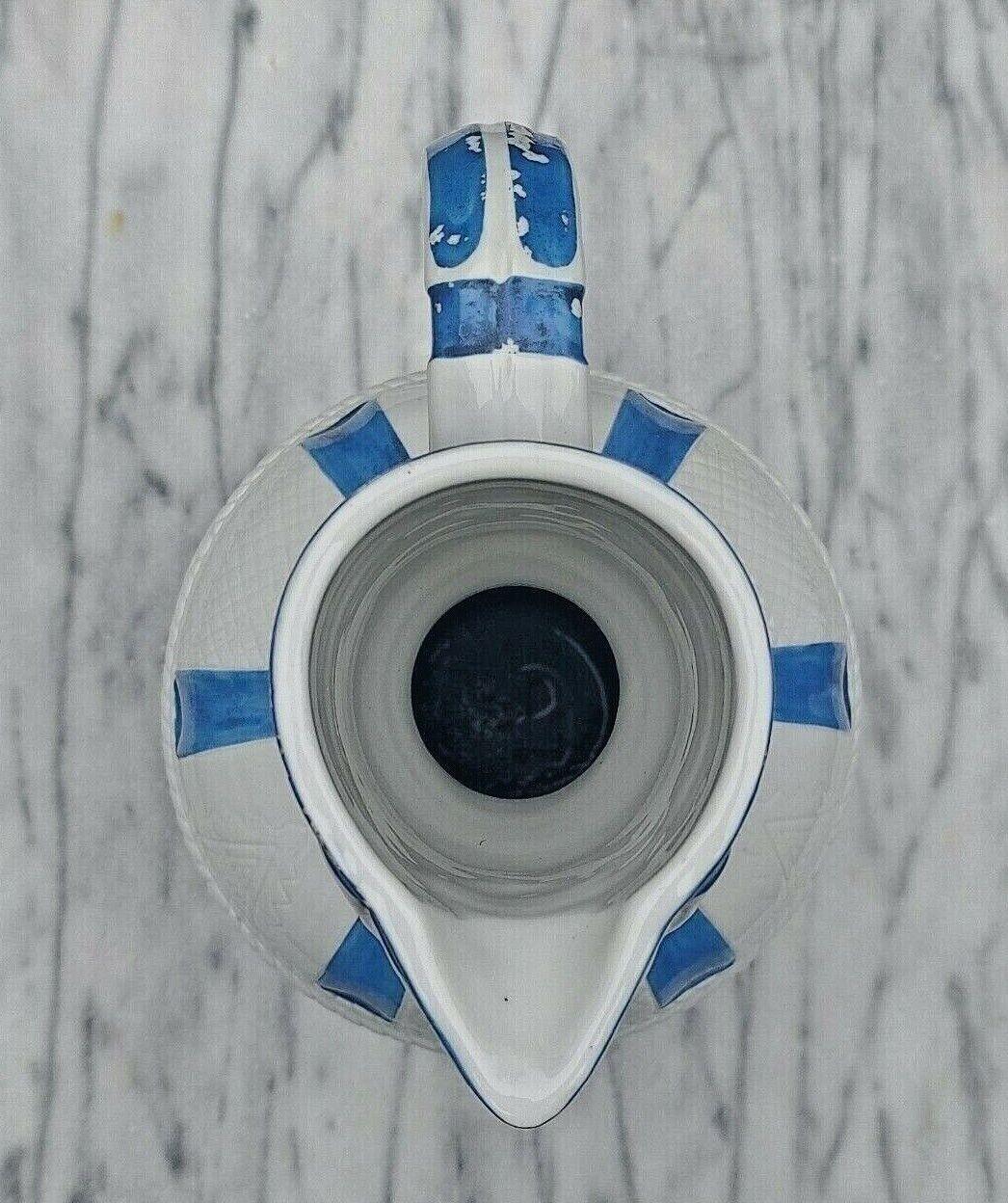 Blue & White Pottery Pitcher Jug Vase Masked Spout German Eagle Crest 14" - Tommy's Treasure
