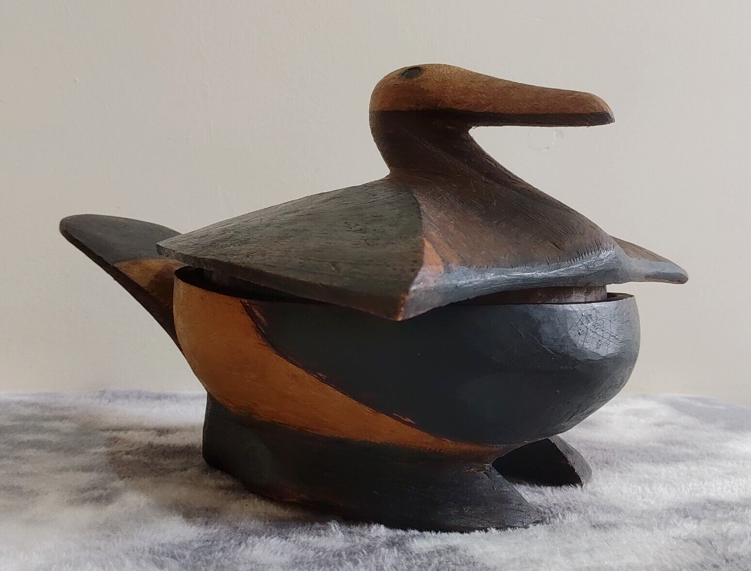 African Tribal Rotse Lozi Zambia Zoomorphic Duck Bowl Container Wood Carving