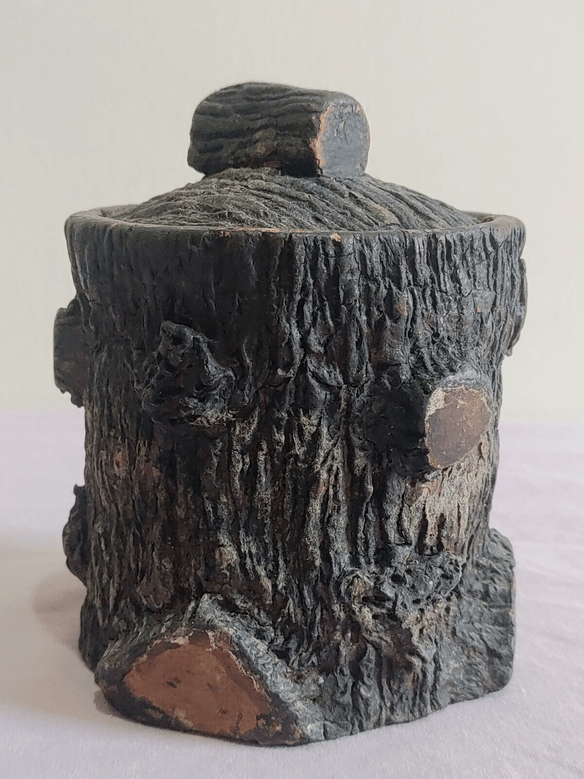 Antique Naturalistic Pottery Tree Trunk Stump Tobacco Jar Pot Black Forest Style - Tommy's Treasure