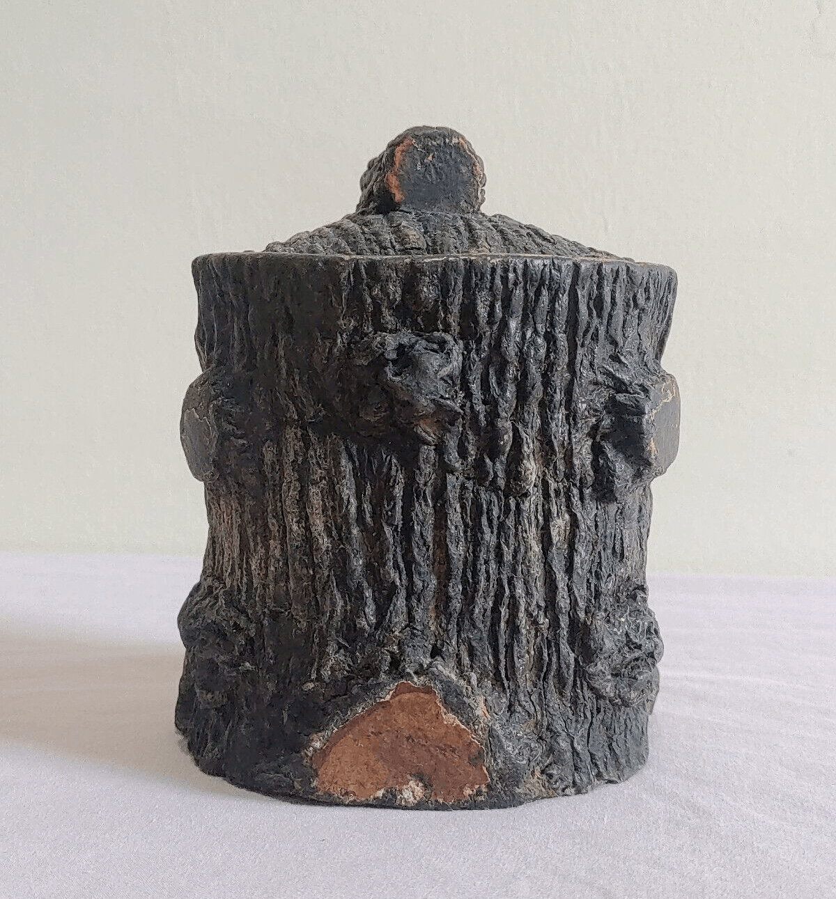 Antique Naturalistic Pottery Tree Trunk Stump Tobacco Jar Pot Black Forest Style - Tommy's Treasure