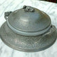 Antique Pewter Butter Dish Embossed Farm Agriculture Scene + Glass Liner - Tommy's Treasure