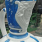 Blue & White Pottery Pitcher Jug Vase Masked Spout German Eagle Crest 14" - Tommy's Treasure