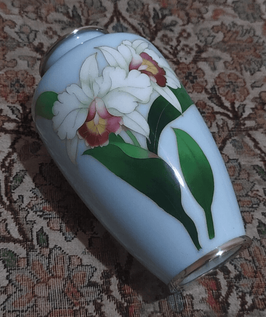 Japanese Showa Period Sato Cloisonne Blue Enamel Vase Mid 20th Century - 18.5 cm - Tommy's Treasure
