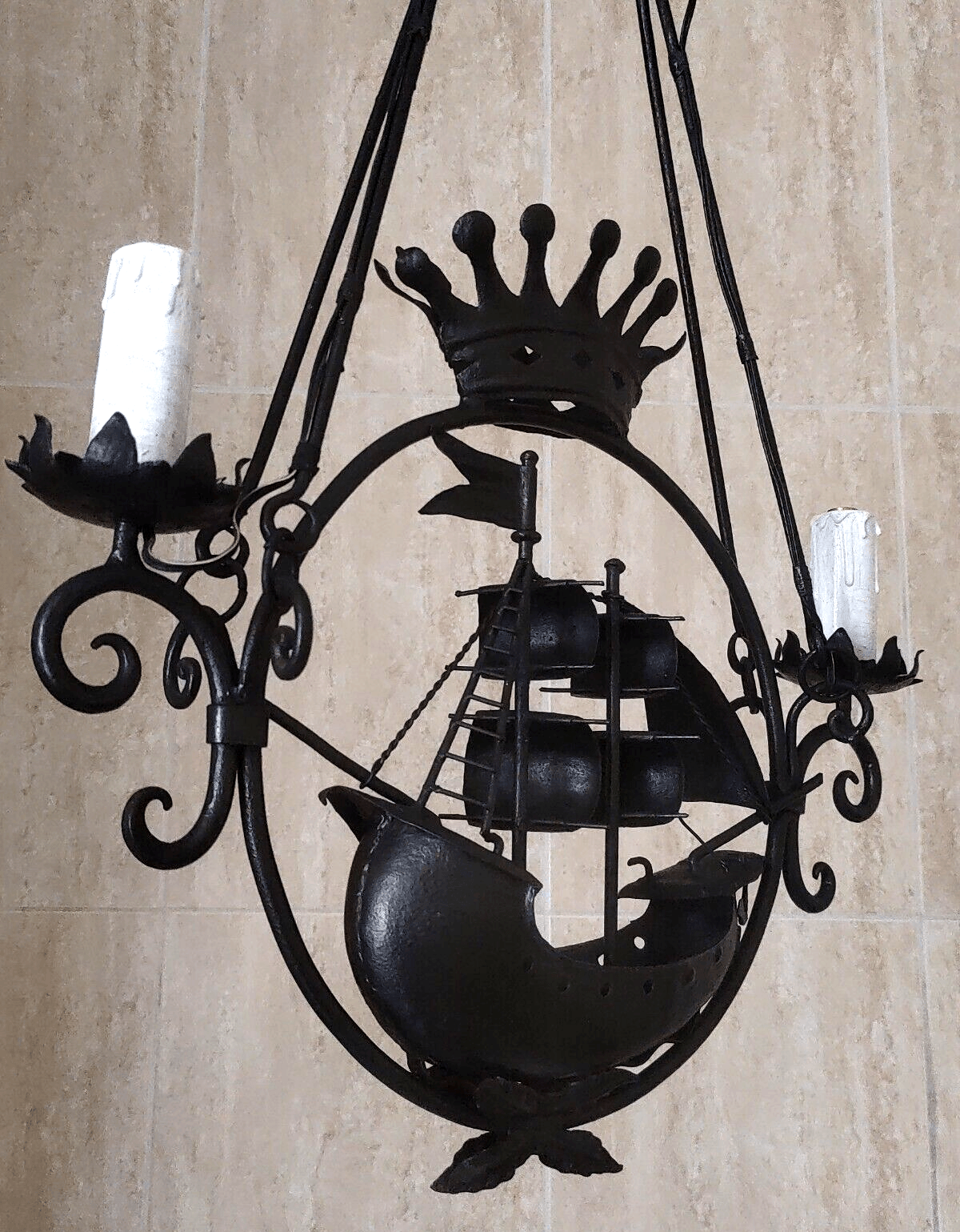 Italian 19th Century Antique Wrought Iron Nautical Sailing Ship Light Chandelier - Tommy's Treasure