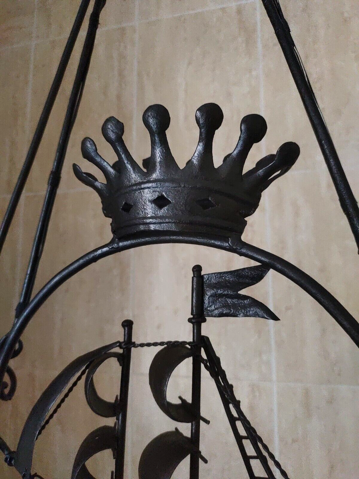 Italian 19th Century Antique Wrought Iron Nautical Sailing Ship Light Chandelier - Tommy's Treasure