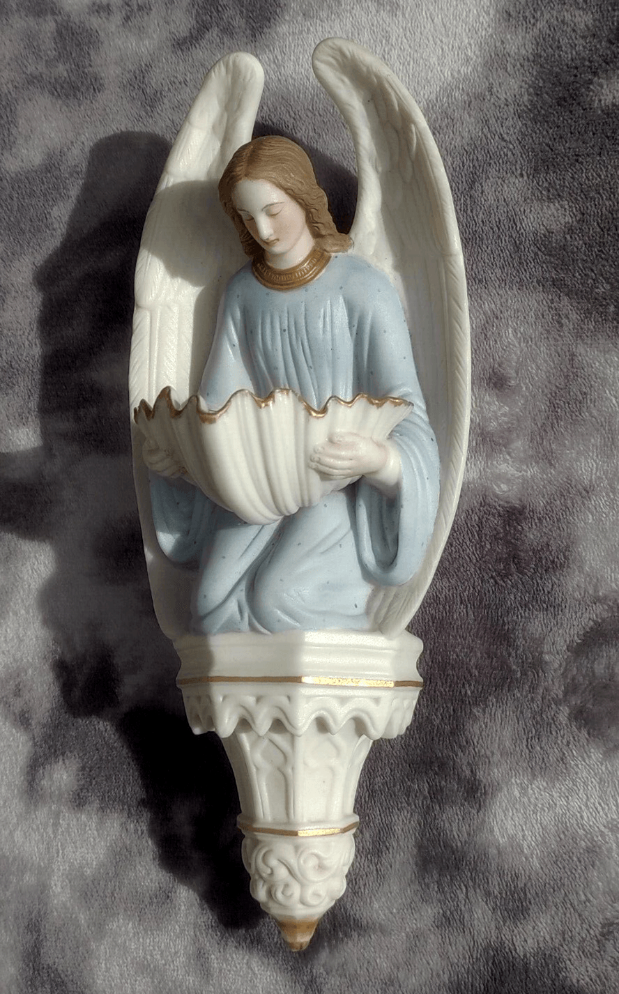 19th Century Holy Water Font Religious Irish Bisque Porcelain Angel - Tommy's Treasure
